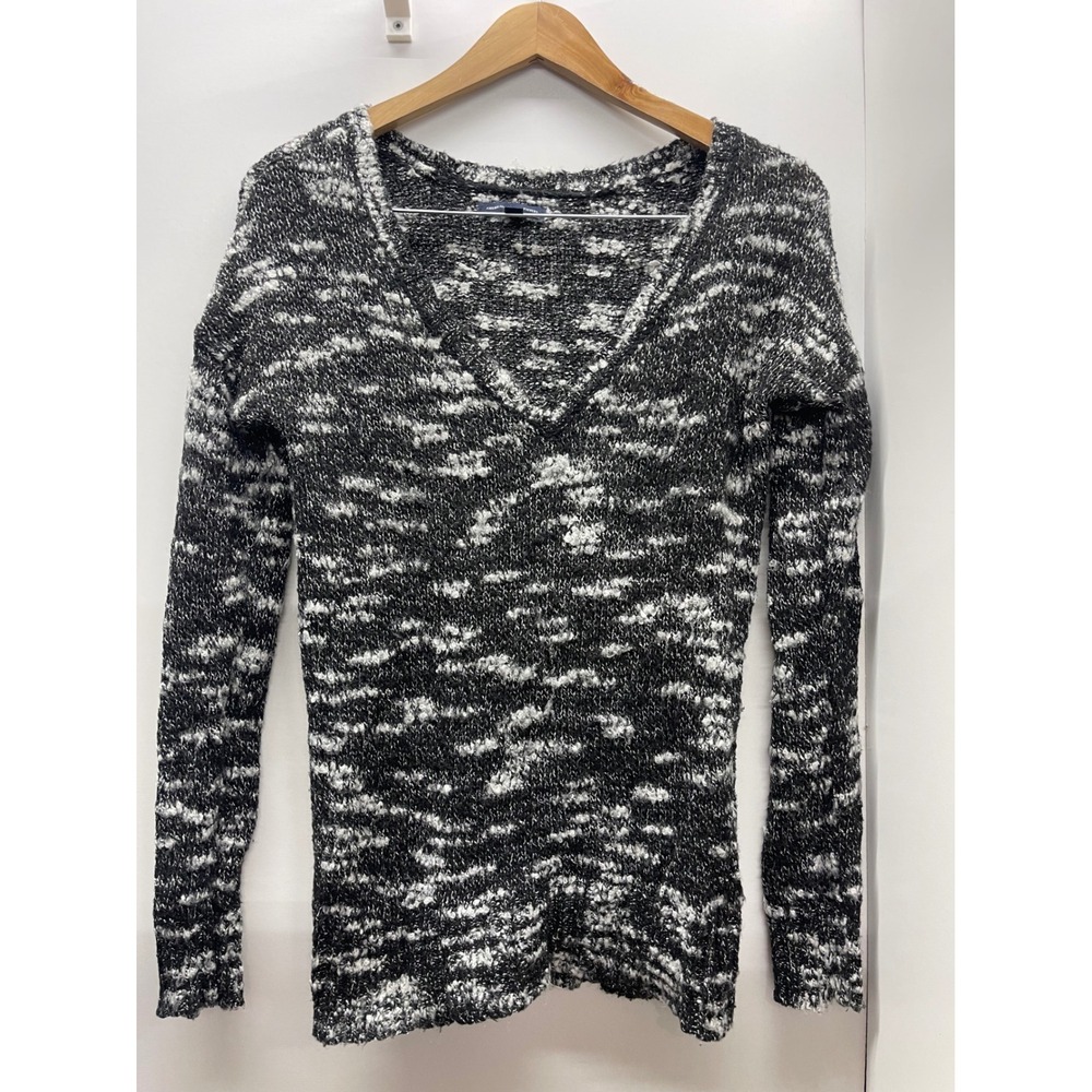 American Eagle Outfitters Black White Marled Knit V-Neck Sweater Womens Medium